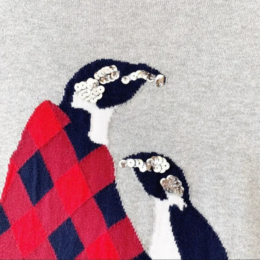 Crown & Ivy Penguin Sweater Women's XS Holiday Winter Sequins Novelty Plaid Cute - Picture 3 of 8